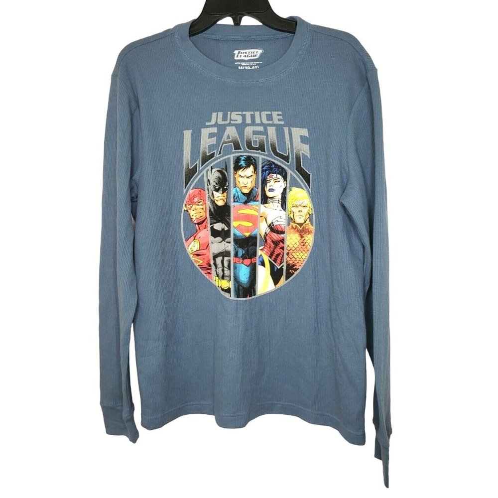 Justice League Men's Super Hero's Blue Long Sleeve Pullover Shirt Size M 38-40